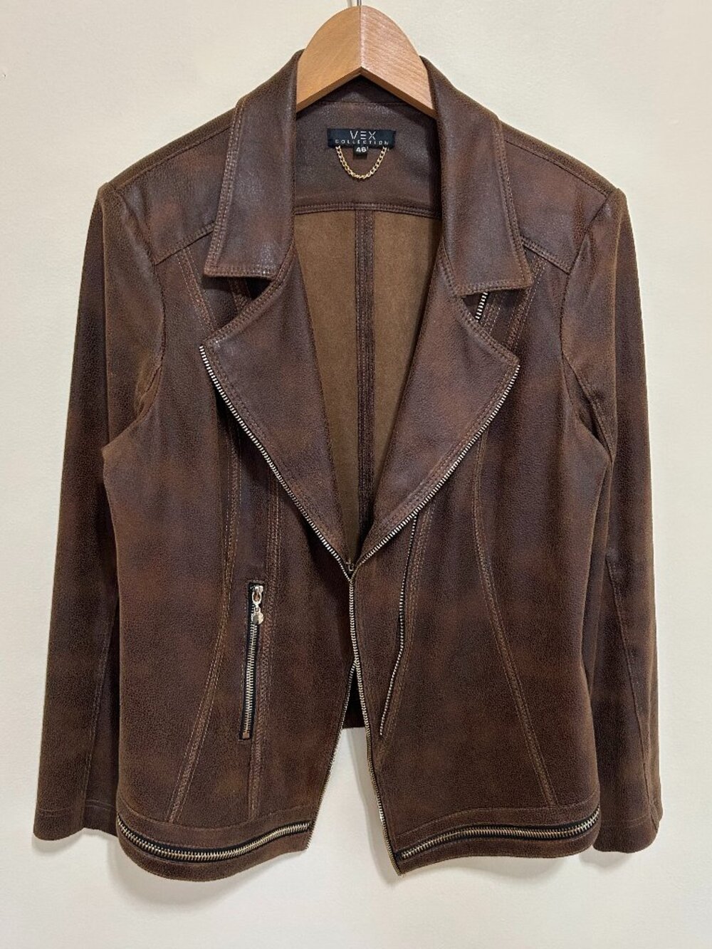 VEX Collection Faux Leather Jacket Brown Womens Size US L